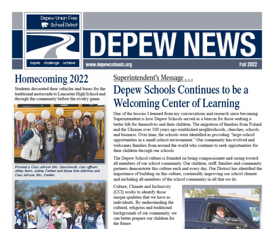 Depew Fall 2022 Newsletter Depew Union Free School District